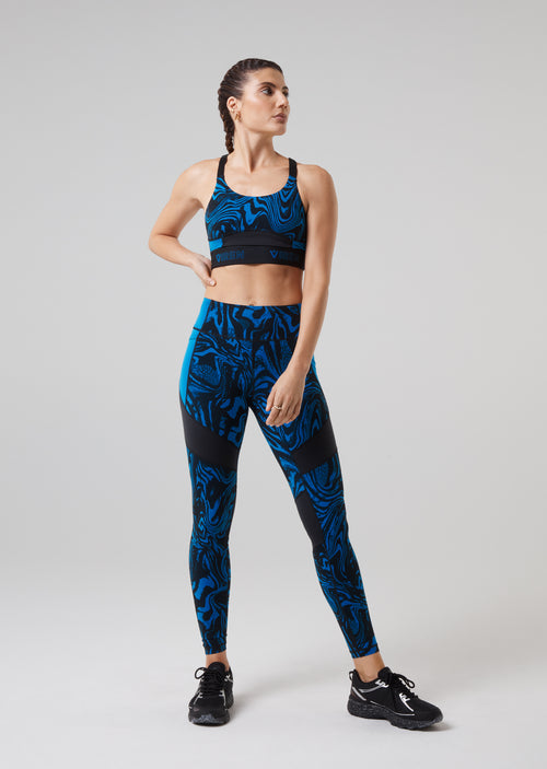 Prowess Print Block Leggings- Blue Swirl